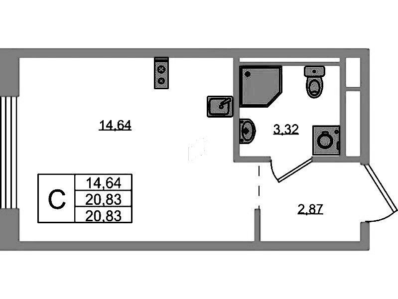 Квартира студия 20.83 м², 1/12 эт., ЖК «GloraX Новоселье»